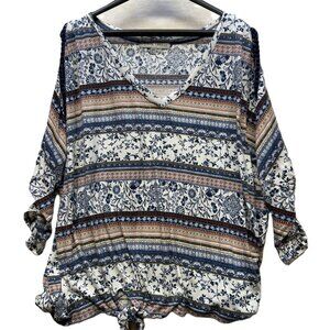 Absolutely Famous Boho Floral Tie‑Front Blouse  Women’s Plus 2X